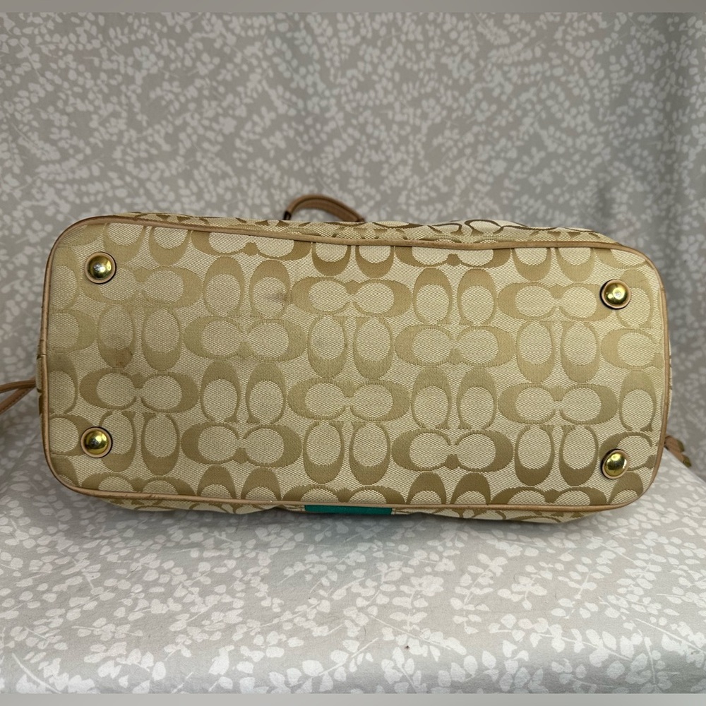 Coach Elegant Beige and Teal Designer Tote Bag F28501 - Picture 5 of 10